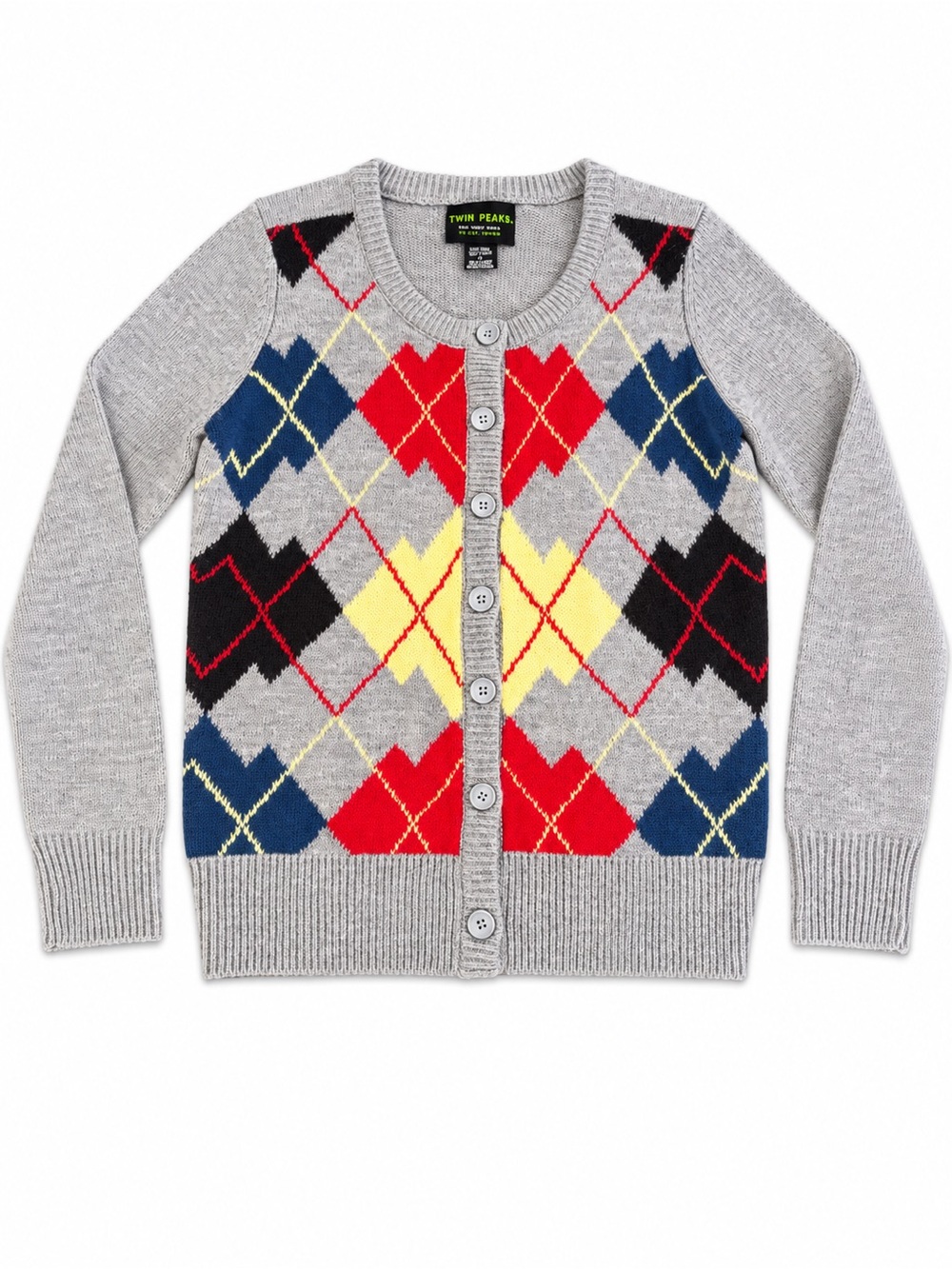 Twin Peaks Kids Gray Multicolor Argyle Button-Front Cardigan